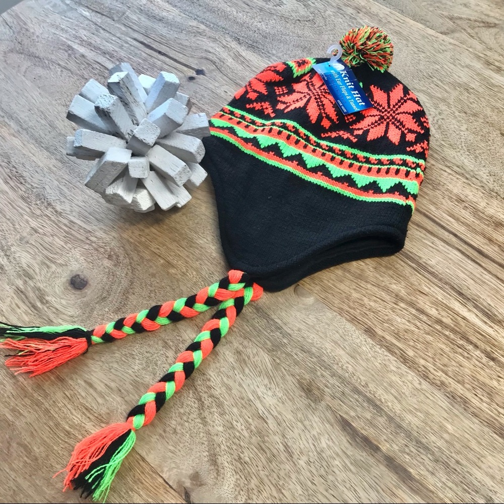 FLUORESCENT KNIT WINTER EARFLAP BEANIE HAT